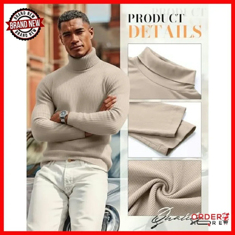 Men's Ribbed Turtleneck Sweaters 3 Pack Slim Fit Long Sleeve Base Layer
